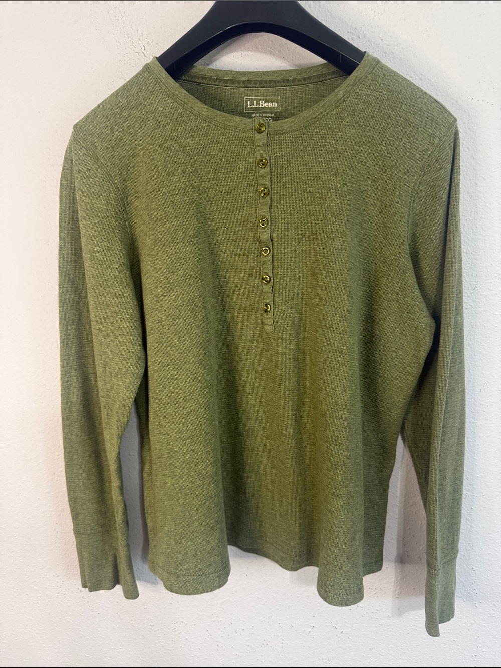 L.L.Bean Wiomen Olive Green Button Henley Long Sleeve Shirt Size XL